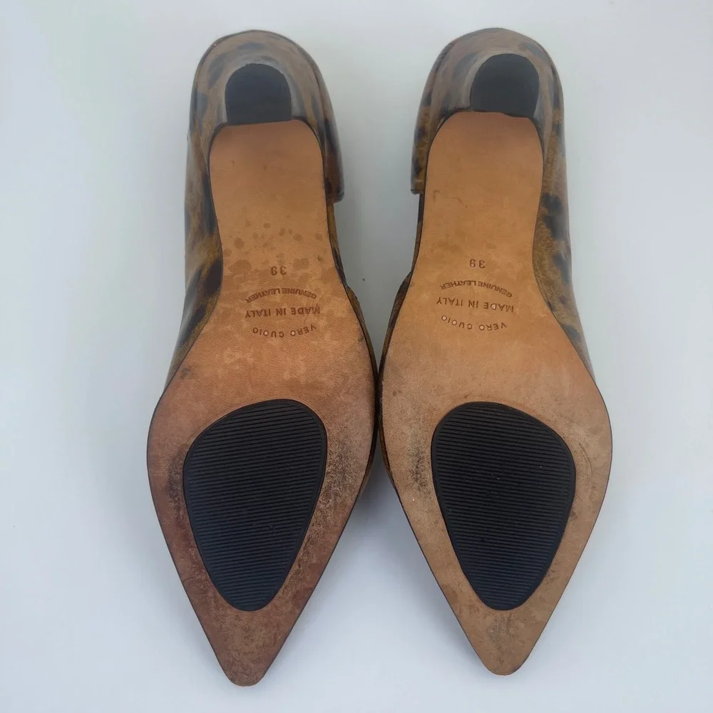 Anyi Lu Leopard Print Pumps Womens 39 Brown Good Leather‎ d'Orsay Pointed Toe